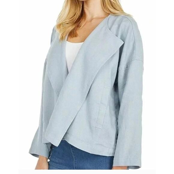 Eileen Fisher Organic Linen Dawn Drape Front Jacket |  Size M, Blue NWT $278 - Picture 9 of 10